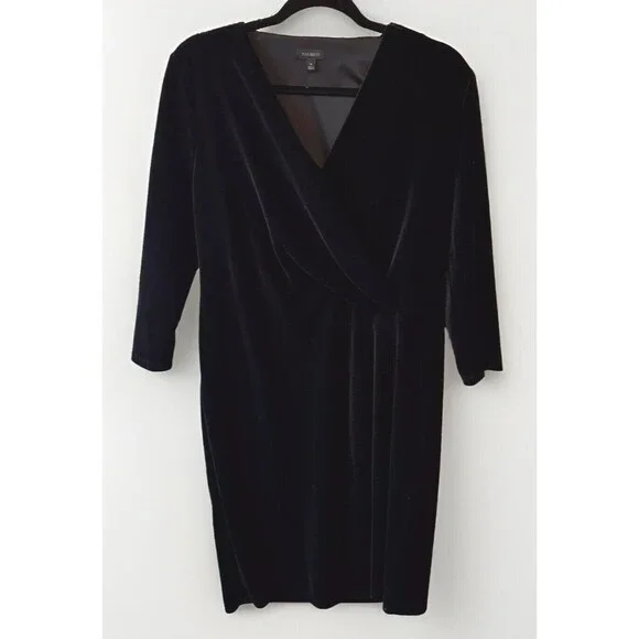 Talbots Dress Size Medium Black Velvet Faux Wrap V Neckline Holiday - Picture 1 of 9